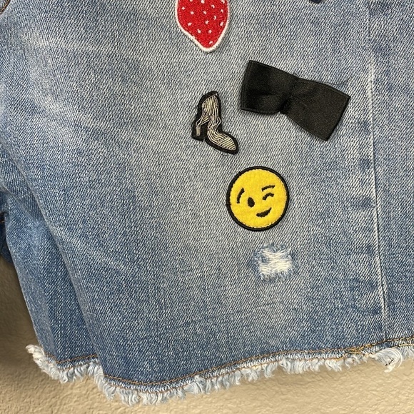 Mauro Grifoni Patched Denim Cut Off Shorts High Rise Italy Button Fly Sz 28 - Picture 3 of 12